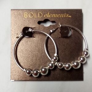 BOLD elements Silver Beaded Hoop Earrings
